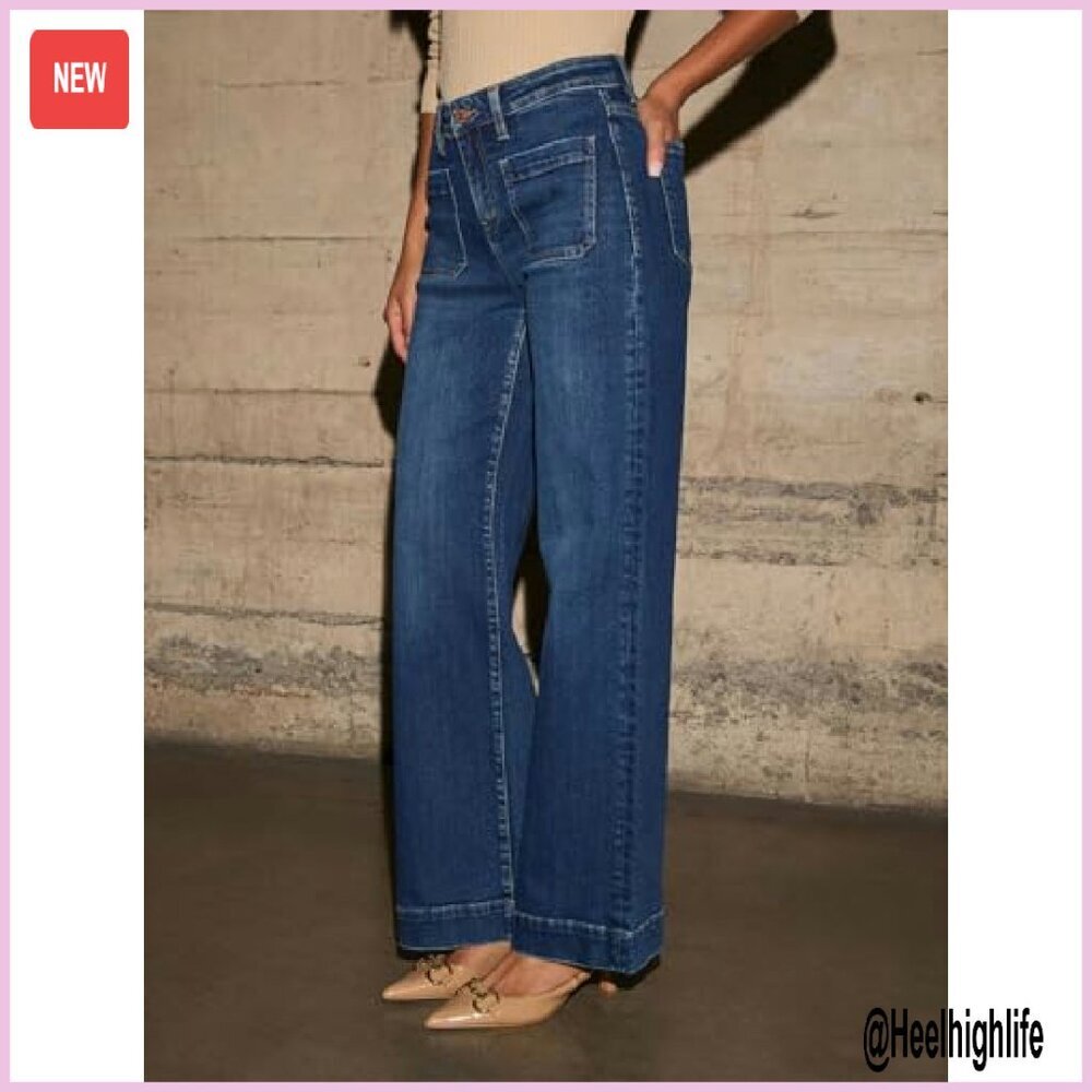 High Waisted Wide Leg Jeans Stretchy Denim Straight Leg Pants - Picture 3 of 6